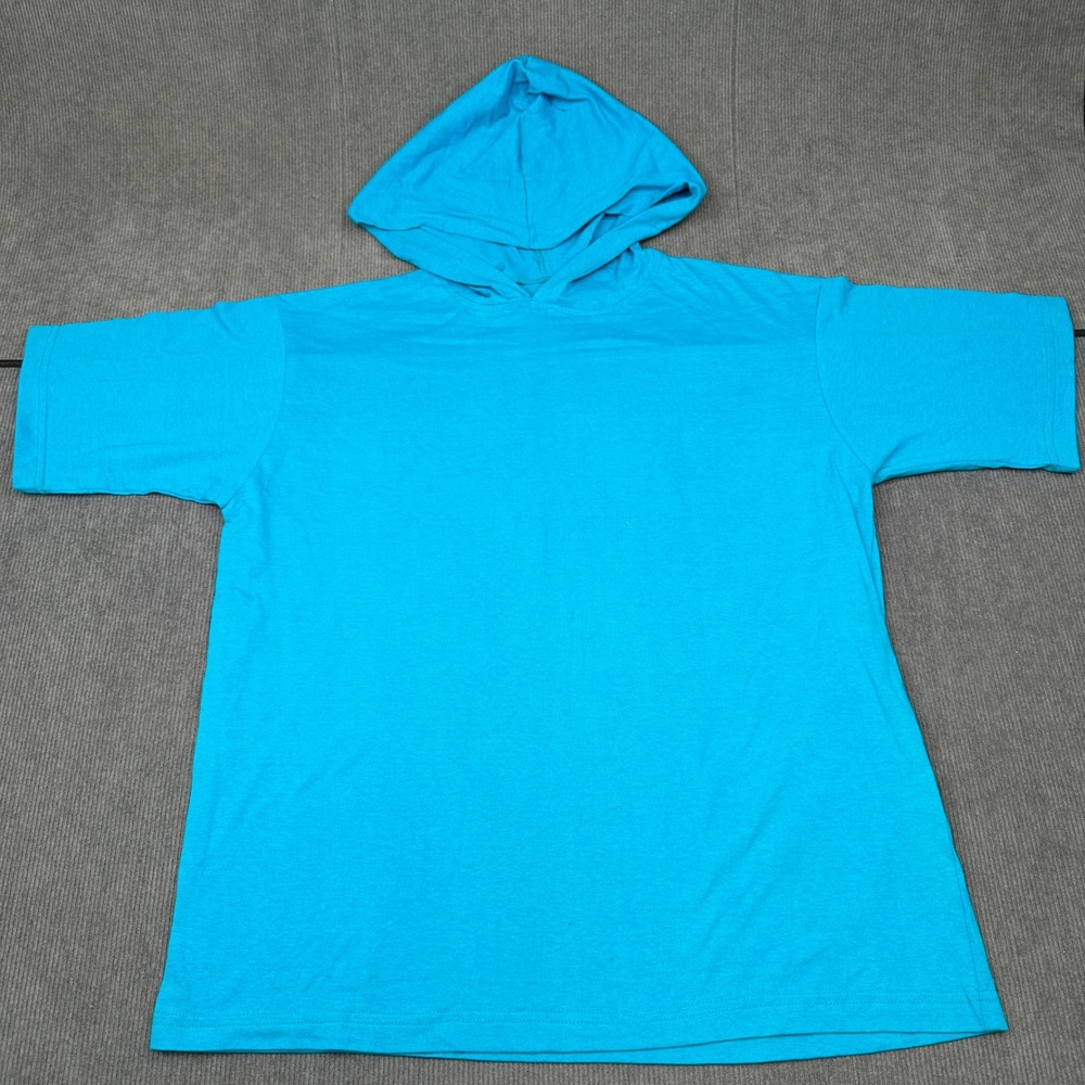 Vintage Hooded Surf Shirt Turquoise Blue Short Sleeve XL 90s Beachwear Hoody